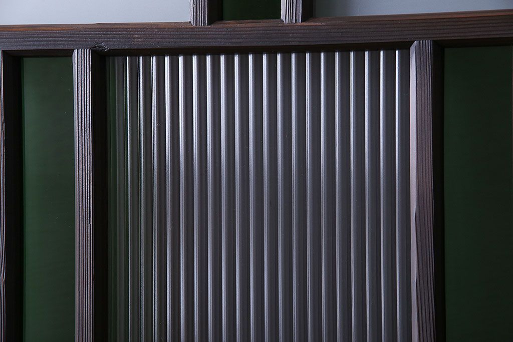 和製アンティーク　大正ロマン香る　色ガラス入りのガラス戸(引き戸、建具)2枚組