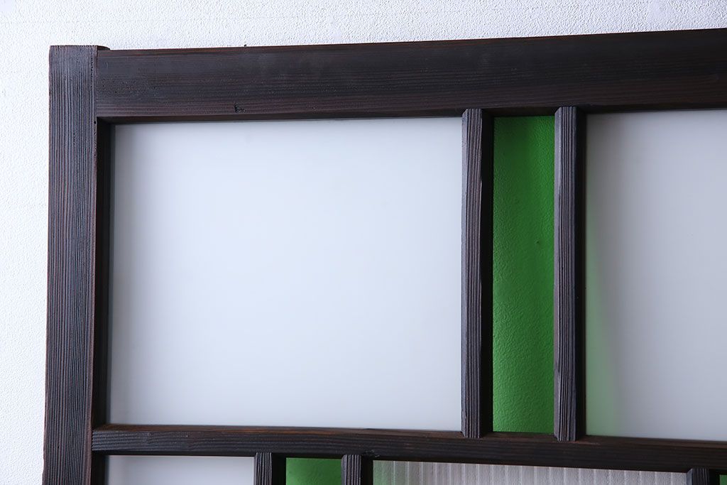 和製アンティーク　大正ロマン香る　色ガラス入りのガラス戸(引き戸、建具)2枚組