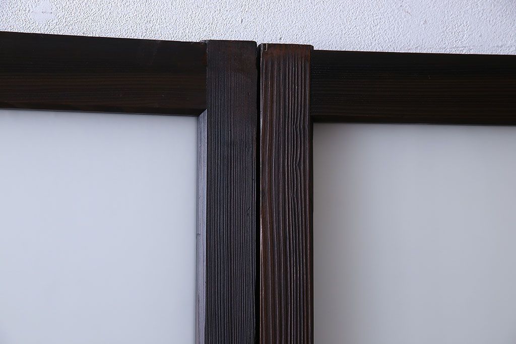 和製アンティーク　大正ロマン香る　色ガラス入りのガラス戸(引き戸、建具)2枚組