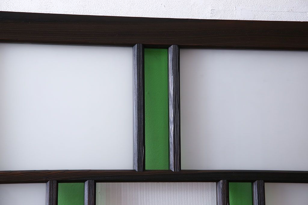 和製アンティーク　大正ロマン香る　色ガラス入りのガラス戸(引き戸、建具)2枚組