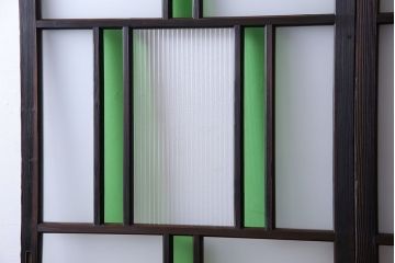 和製アンティーク　大正ロマン香る　色ガラス入りのガラス戸(引き戸、建具)2枚組