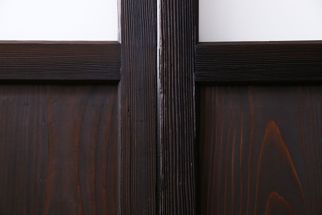 和製アンティーク　大正ロマン香る　色ガラス入りのガラス戸(引き戸、建具)2枚組