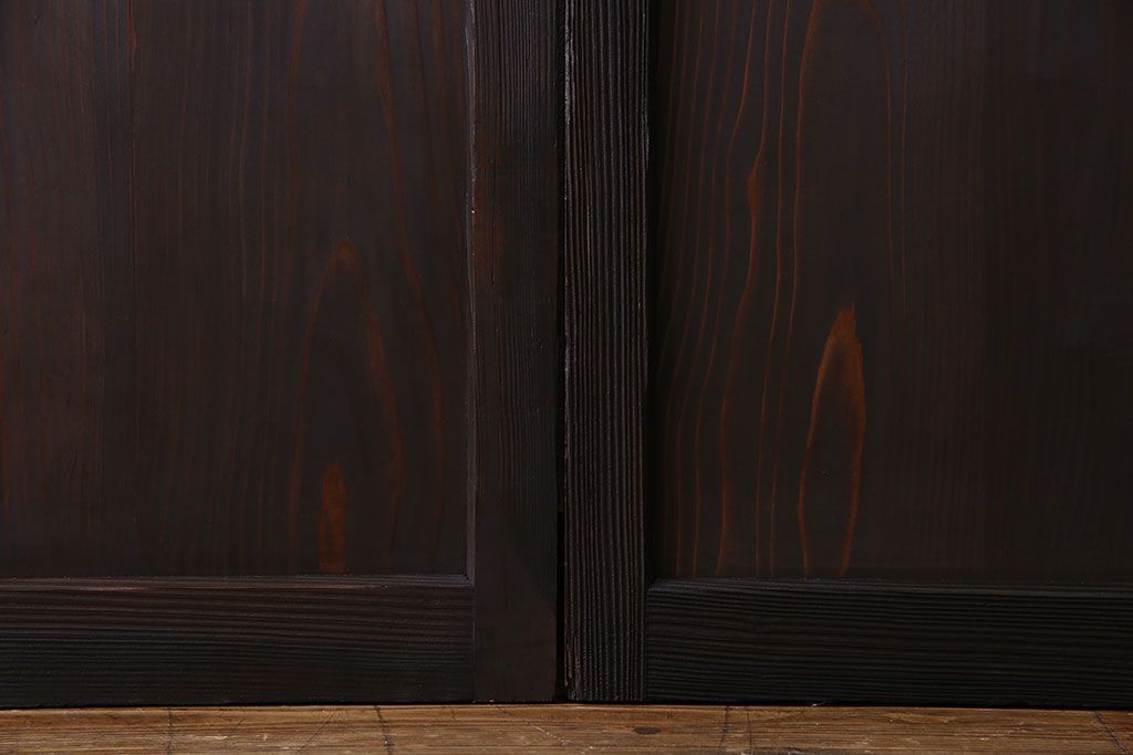 和製アンティーク　大正ロマン香る　色ガラス入りのガラス戸(引き戸、建具)2枚組