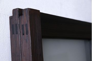 和製アンティーク　大正ロマン香る　色ガラス入りのガラス戸(引き戸、建具)2枚組