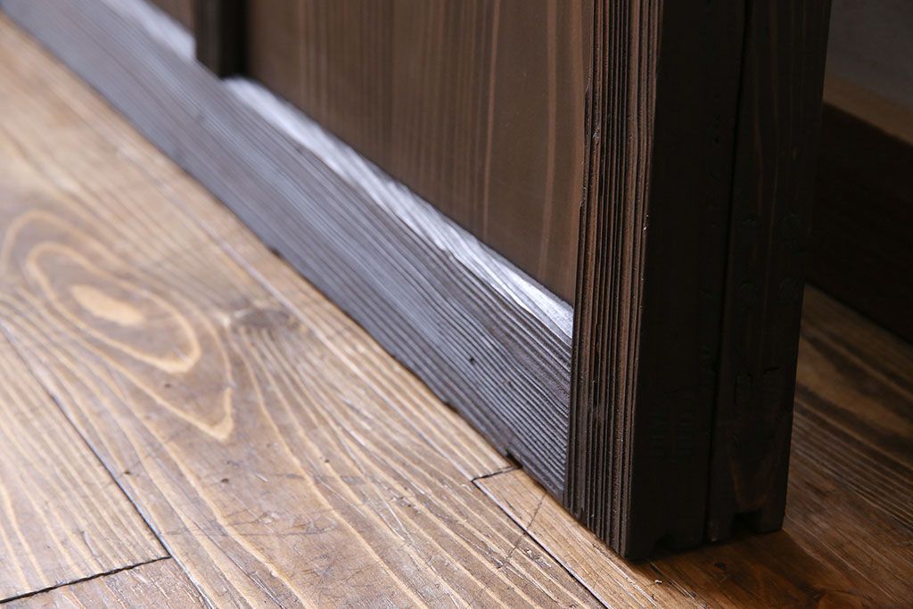 和製アンティーク　大正ロマン香る　色ガラス入りのガラス戸(引き戸、建具)2枚組