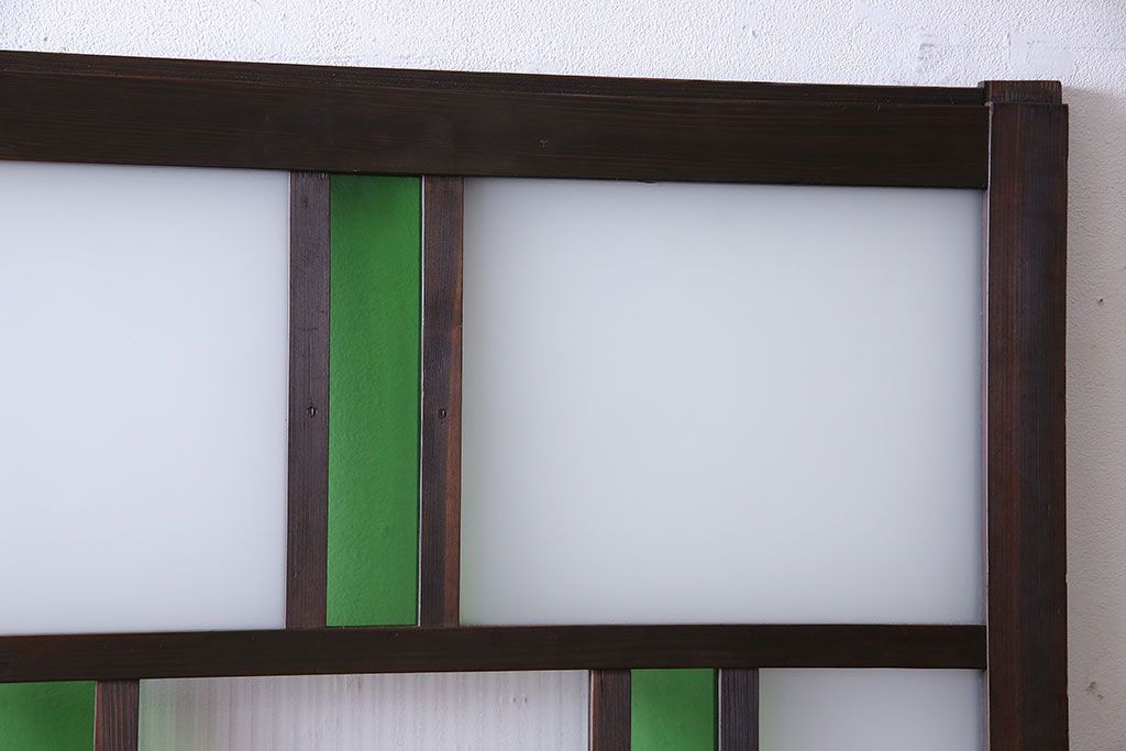 和製アンティーク　大正ロマン香る　色ガラス入りのガラス戸(引き戸、建具)2枚組