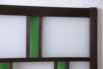 和製アンティーク　大正ロマン香る　色ガラス入りのガラス戸(引き戸、建具)2枚組