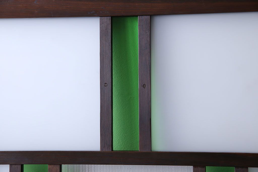 和製アンティーク　大正ロマン香る　色ガラス入りのガラス戸(引き戸、建具)2枚組