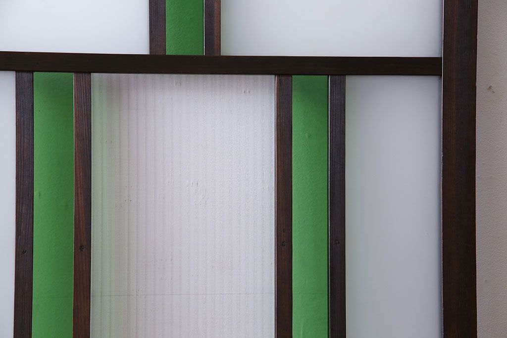 和製アンティーク　大正ロマン香る　色ガラス入りのガラス戸(引き戸、建具)2枚組