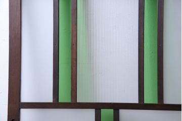 和製アンティーク　大正ロマン香る　色ガラス入りのガラス戸(引き戸、建具)2枚組