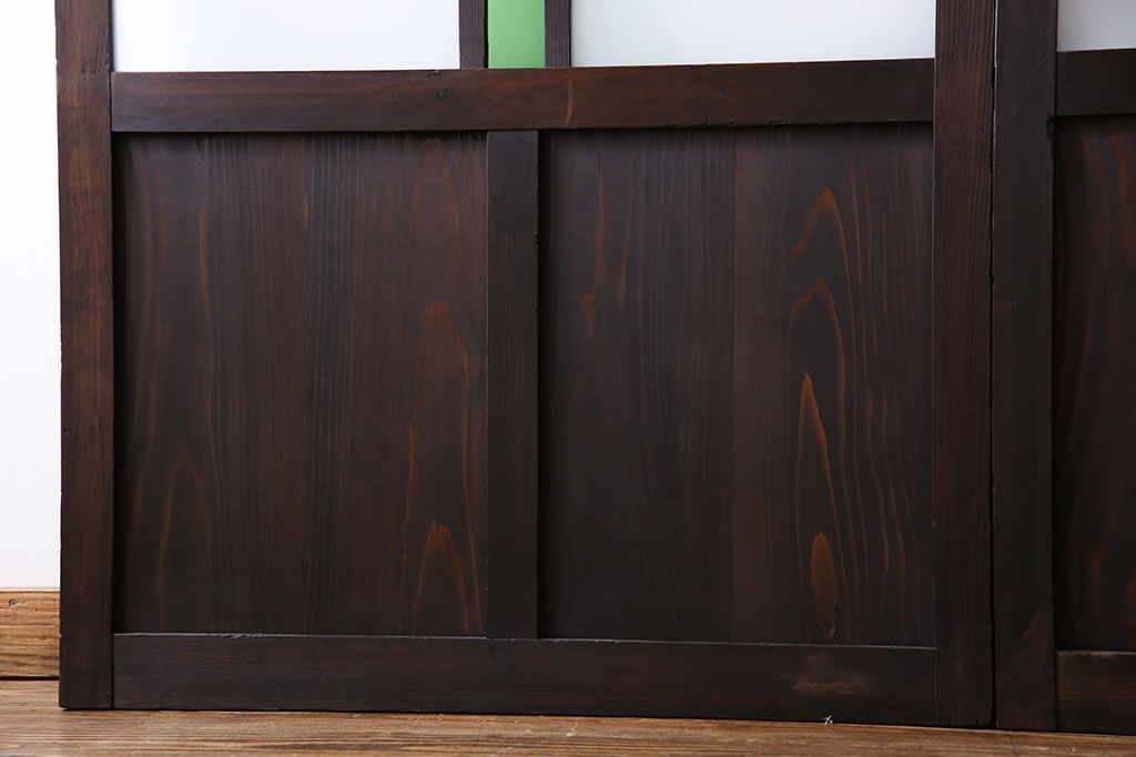 和製アンティーク　大正ロマン香る　色ガラス入りのガラス戸(引き戸、建具)2枚組