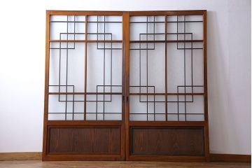 昭和レトロ　組子のデザインが魅力的なガラス戸(引き戸、建具)2枚組