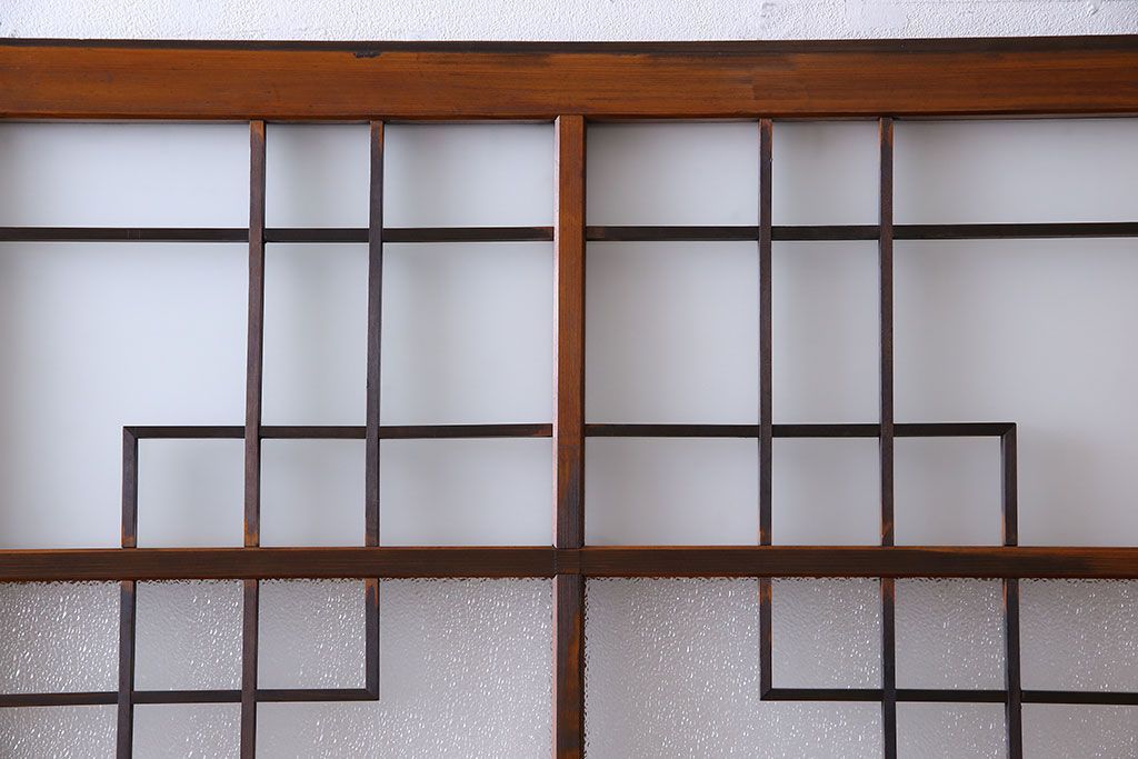 昭和レトロ　組子のデザインが魅力的なガラス戸(引き戸、建具)2枚組