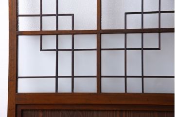 昭和レトロ　組子のデザインが魅力的なガラス戸(引き戸、建具)2枚組