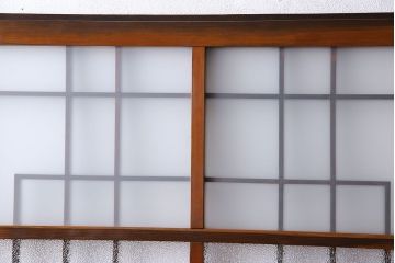 昭和レトロ　組子のデザインが魅力的なガラス戸(引き戸、建具)2枚組