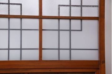 昭和レトロ　組子のデザインが魅力的なガラス戸(引き戸、建具)2枚組