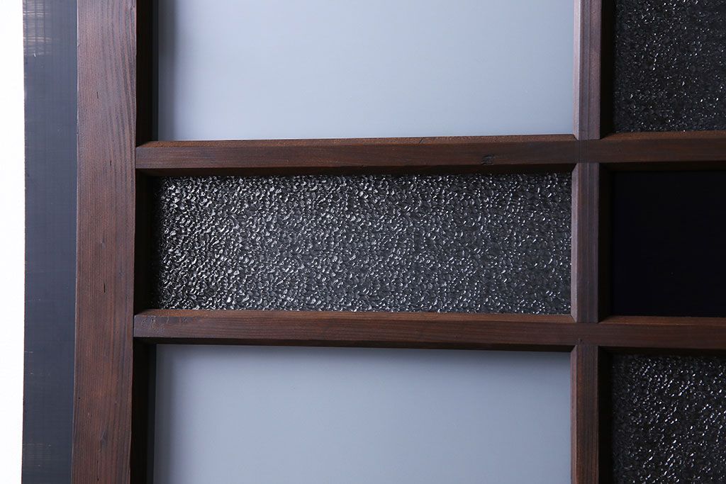 和製アンティーク　色ガラス入り　大正ロマンの雰囲気漂うガラス戸(引き戸、建具)2枚組