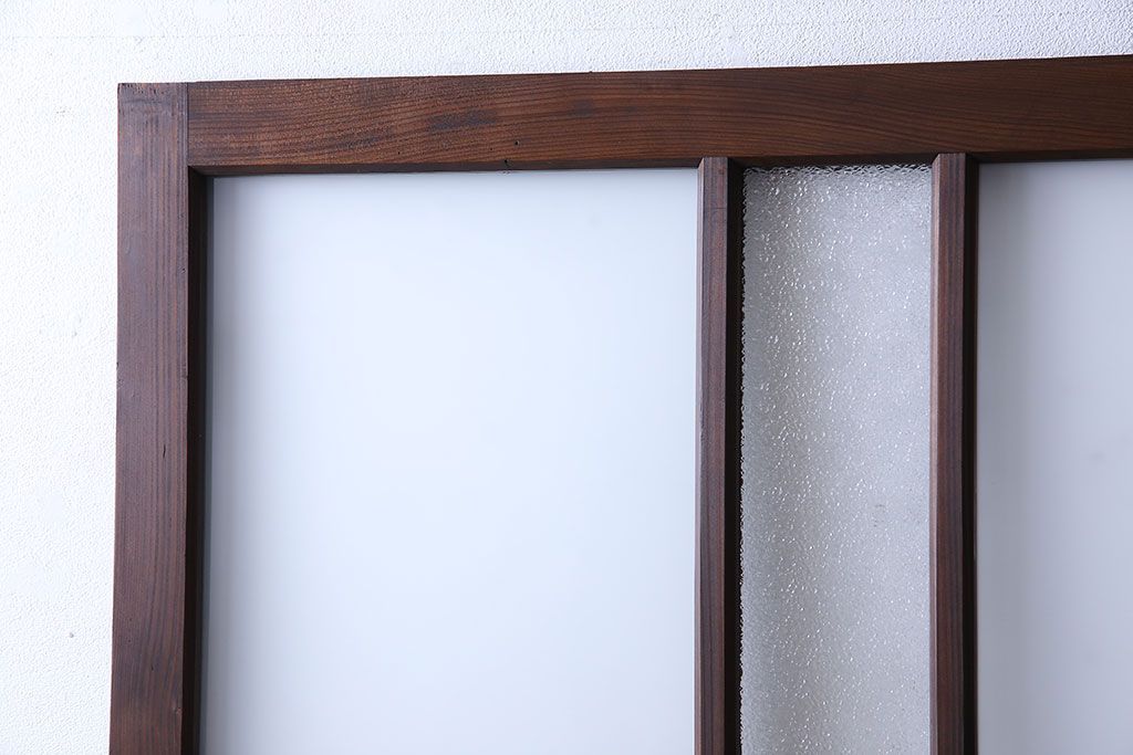 和製アンティーク　色ガラス入り　大正ロマンの雰囲気漂うガラス戸(引き戸、建具)2枚組