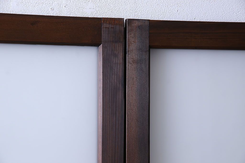 和製アンティーク　色ガラス入り　大正ロマンの雰囲気漂うガラス戸(引き戸、建具)2枚組