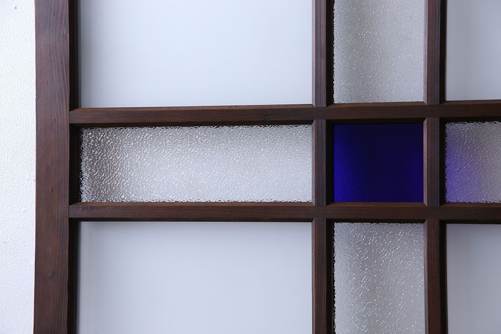 和製アンティーク　色ガラス入り　大正ロマンの雰囲気漂うガラス戸(引き戸、建具)2枚組