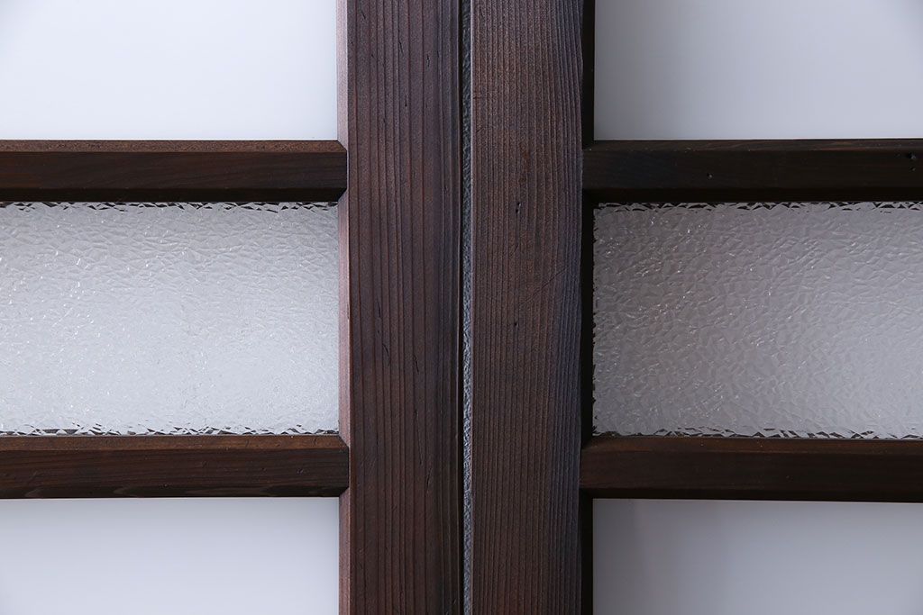 和製アンティーク　色ガラス入り　大正ロマンの雰囲気漂うガラス戸(引き戸、建具)2枚組