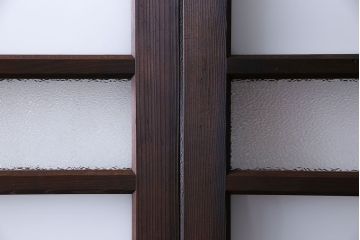 和製アンティーク　色ガラス入り　大正ロマンの雰囲気漂うガラス戸(引き戸、建具)2枚組