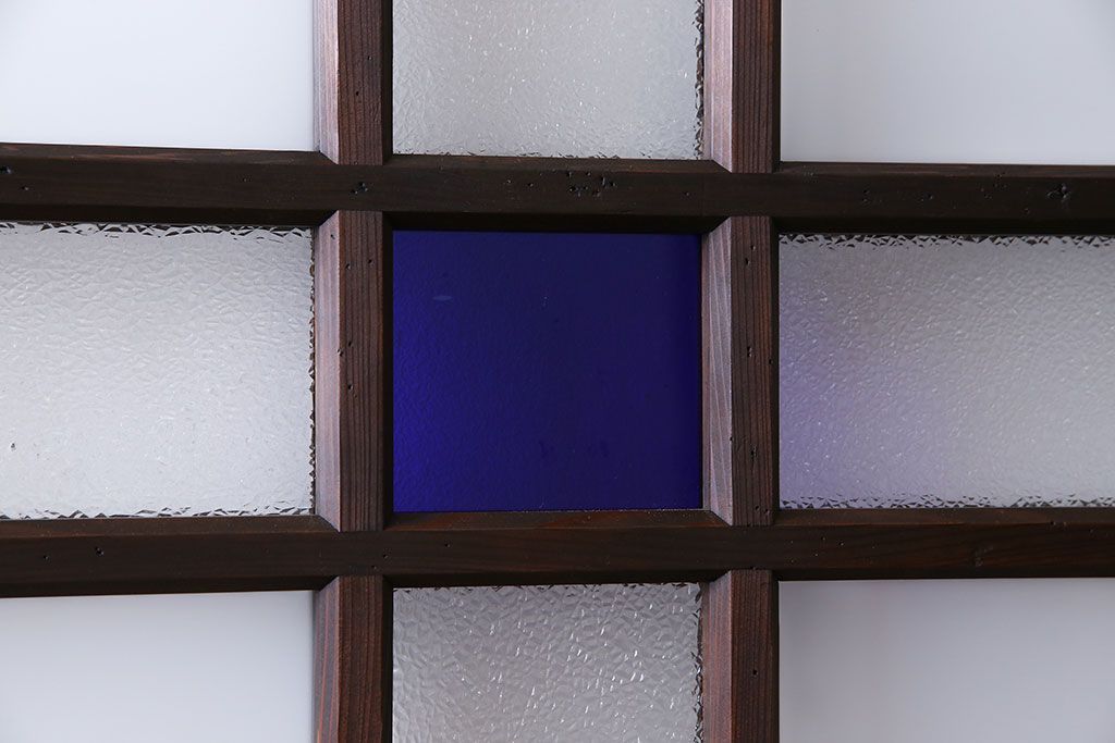 和製アンティーク　色ガラス入り　大正ロマンの雰囲気漂うガラス戸(引き戸、建具)2枚組