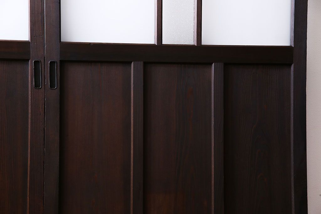 和製アンティーク　色ガラス入り　大正ロマンの雰囲気漂うガラス戸(引き戸、建具)2枚組