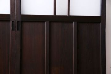 和製アンティーク　色ガラス入り　大正ロマンの雰囲気漂うガラス戸(引き戸、建具)2枚組