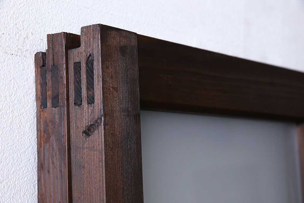 和製アンティーク　色ガラス入り　大正ロマンの雰囲気漂うガラス戸(引き戸、建具)2枚組