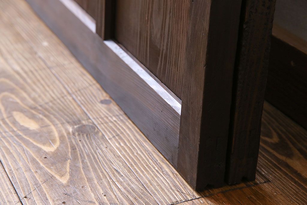 和製アンティーク　色ガラス入り　大正ロマンの雰囲気漂うガラス戸(引き戸、建具)2枚組