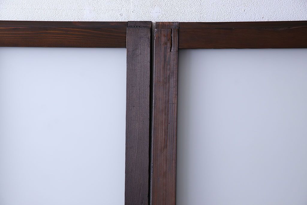 和製アンティーク　色ガラス入り　大正ロマンの雰囲気漂うガラス戸(引き戸、建具)2枚組