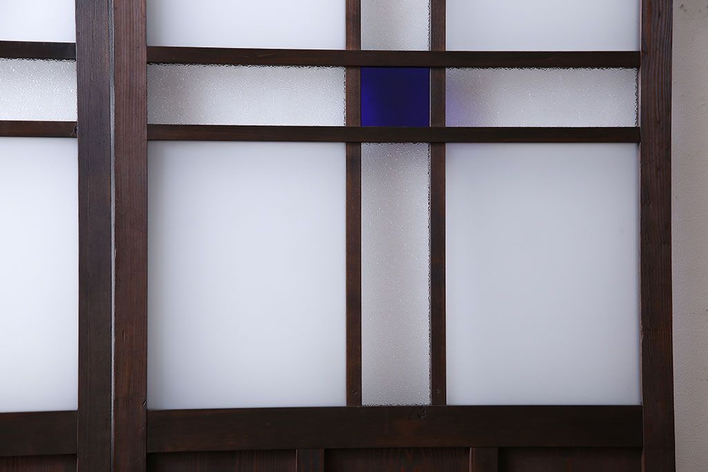 和製アンティーク　色ガラス入り　大正ロマンの雰囲気漂うガラス戸(引き戸、建具)2枚組