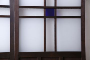 和製アンティーク　色ガラス入り　大正ロマンの雰囲気漂うガラス戸(引き戸、建具)2枚組