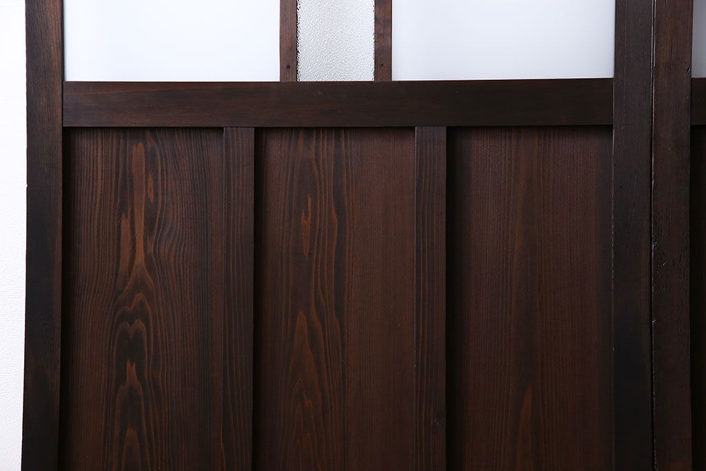 和製アンティーク　色ガラス入り　大正ロマンの雰囲気漂うガラス戸(引き戸、建具)2枚組