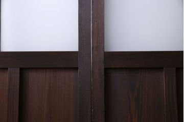 和製アンティーク　色ガラス入り　大正ロマンの雰囲気漂うガラス戸(引き戸、建具)2枚組