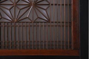 和製アンティーク　組子が目を引く　味わい深い風合いの帯戸(ガラス帯戸、板戸、引き戸、建具)4枚組