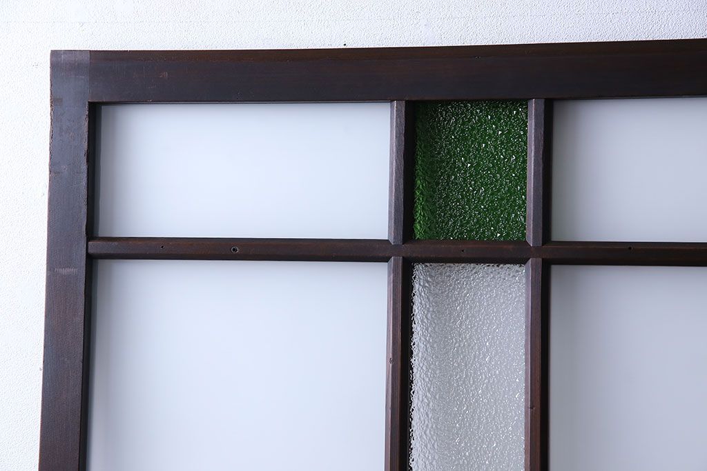 大正ロマン　色ガラス入りのアンティークガラス戸(引き戸、建具)2枚セット