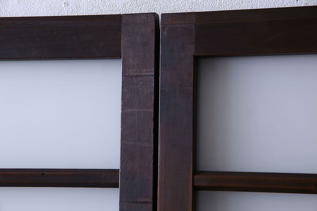 大正ロマン　色ガラス入りのアンティークガラス戸(引き戸、建具)2枚セット