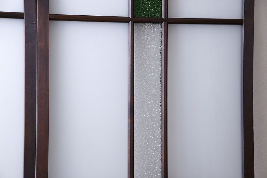 大正ロマン　色ガラス入りのアンティークガラス戸(引き戸、建具)2枚セット