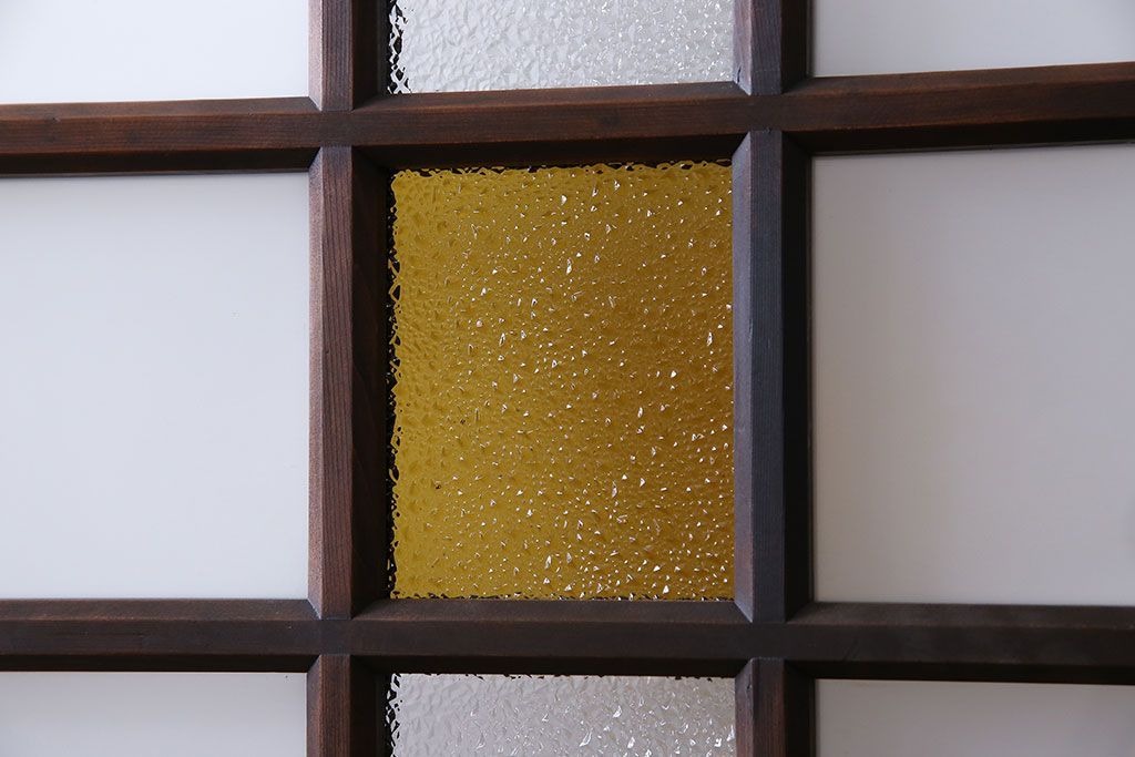 大正ロマン　色ガラス入りのアンティークガラス戸(引き戸、建具)2枚セット