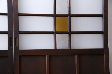 大正ロマン　色ガラス入りのアンティークガラス戸(引き戸、建具)2枚セット