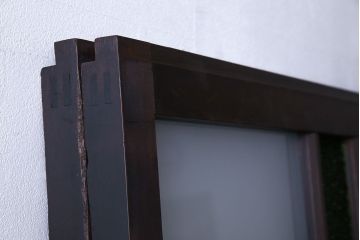 大正ロマン　色ガラス入りのアンティークガラス戸(引き戸、建具)2枚セット