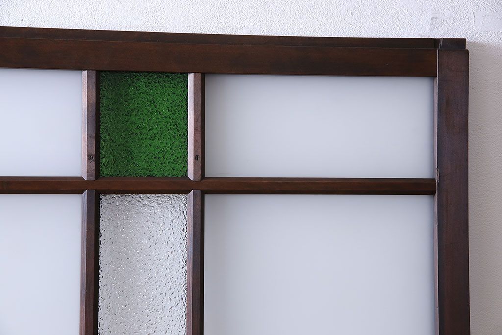 大正ロマン　色ガラス入りのアンティークガラス戸(引き戸、建具)2枚セット