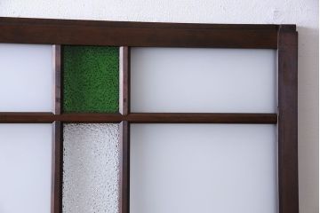 大正ロマン　色ガラス入りのアンティークガラス戸(引き戸、建具)2枚セット