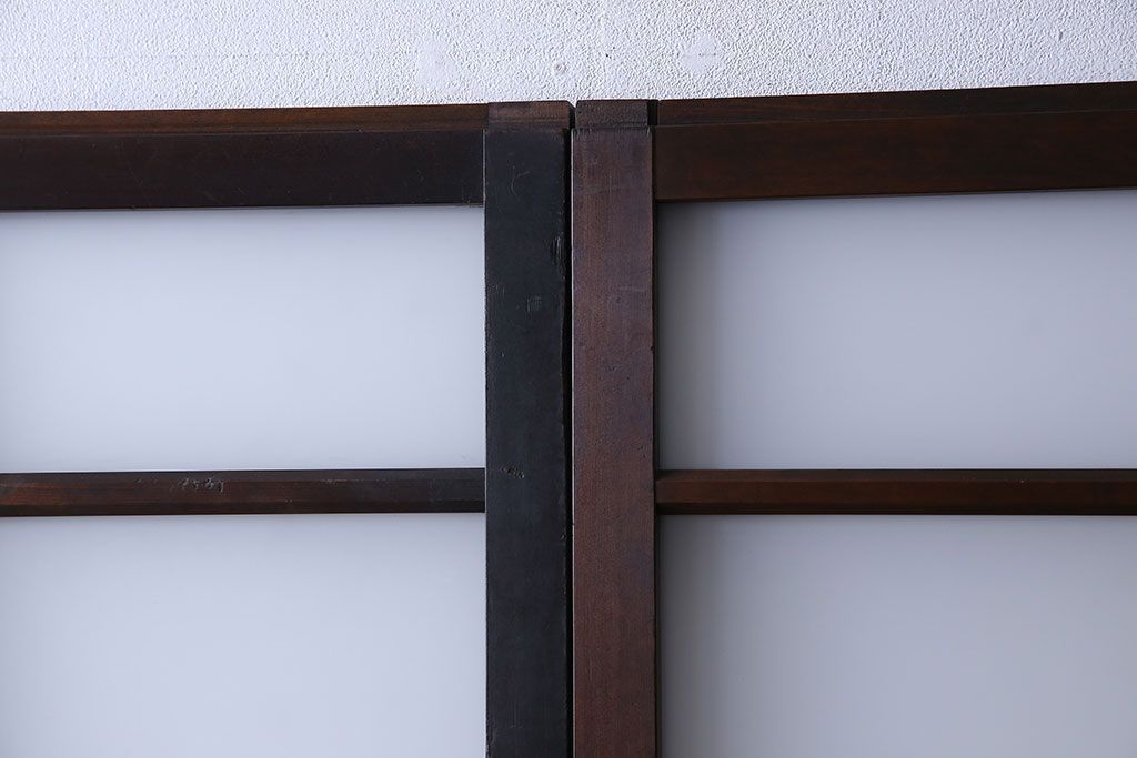 大正ロマン　色ガラス入りのアンティークガラス戸(引き戸、建具)2枚セット