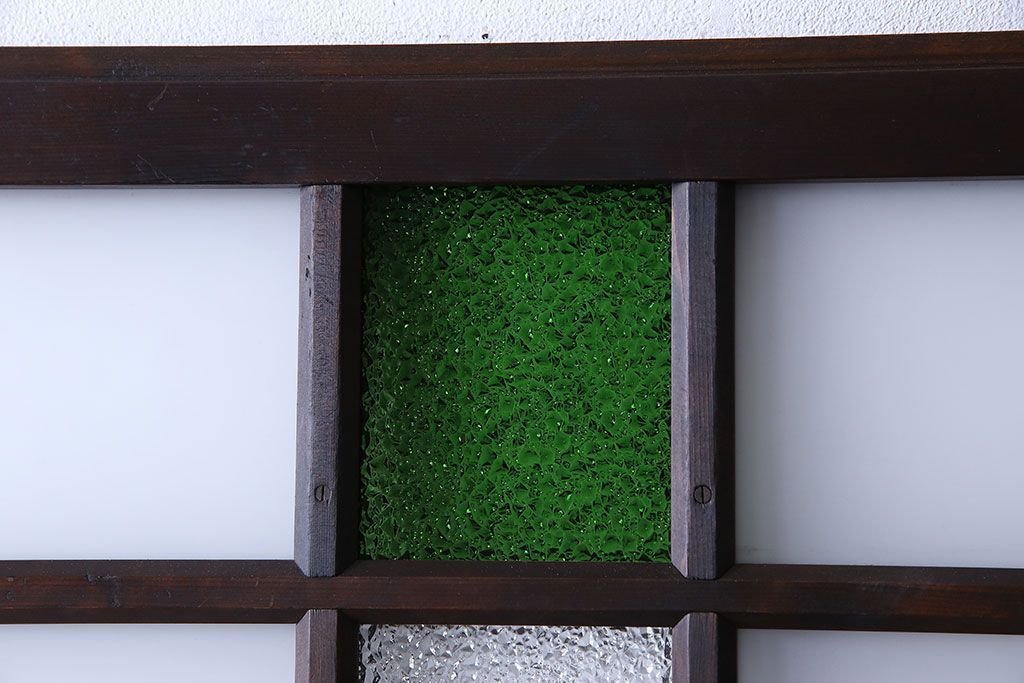 大正ロマン　色ガラス入りのアンティークガラス戸(引き戸、建具)2枚セット