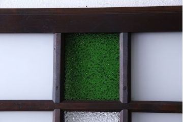 大正ロマン　色ガラス入りのアンティークガラス戸(引き戸、建具)2枚セット