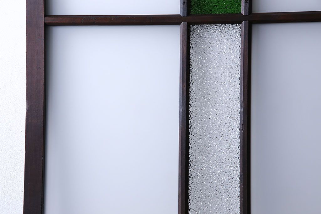 大正ロマン　色ガラス入りのアンティークガラス戸(引き戸、建具)2枚セット