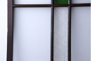 大正ロマン　色ガラス入りのアンティークガラス戸(引き戸、建具)2枚セット